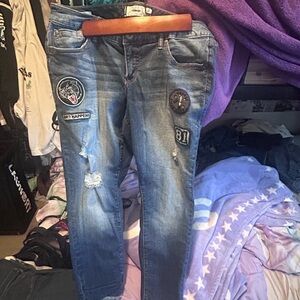 Torrid Blue Boyfriend Jeans Medium Wash With Patches